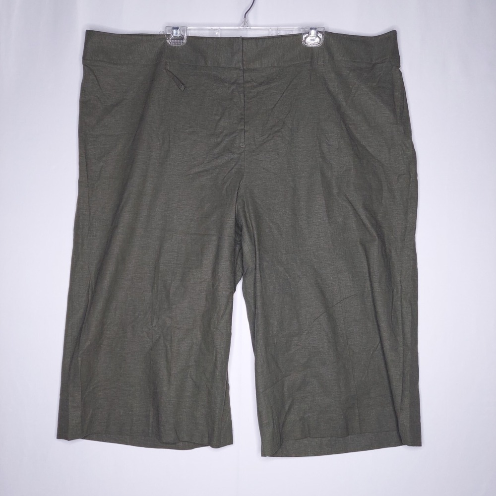 Lane Bryant Wide Leg Capri Pants Women 28 Linen-Blend NO-Pocket Olive